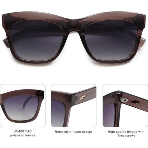 Cat Eye Polarized Sunglasses for Women Retro Trendy Bold Rectangular main image 4